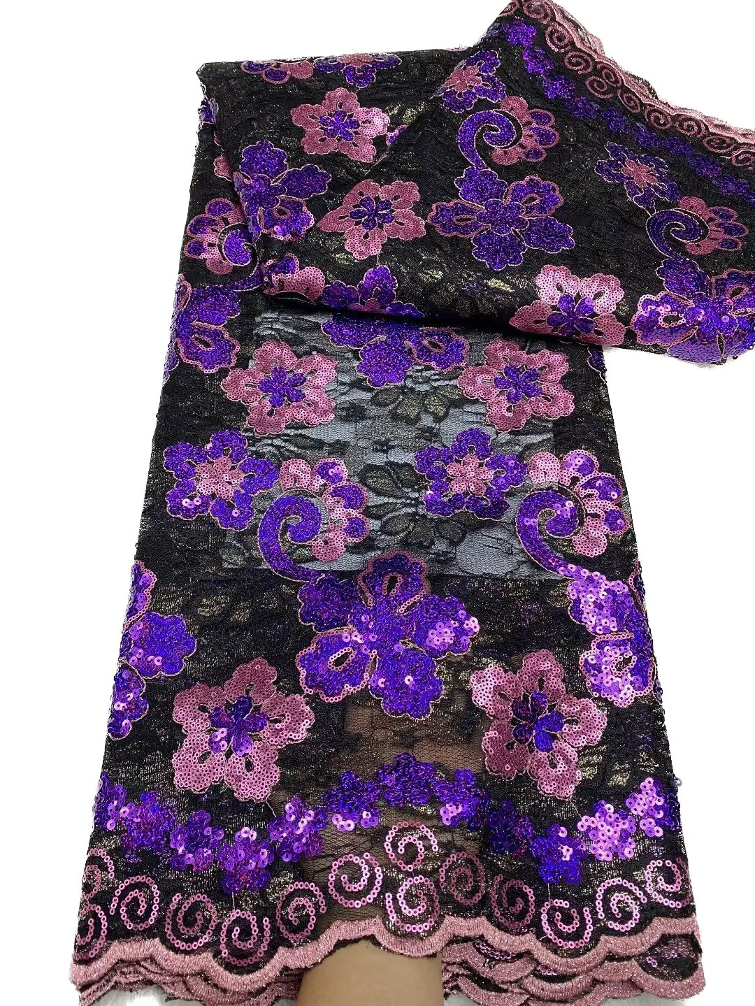 Africano Feminino Lantejoulas Francês Tule Net Lace Bordado Tecido de Costura 5 Metros Vestidos de Noite Florais Casamento Nigeriano Moderno Artesanato Multicolor à Venda KY-6151