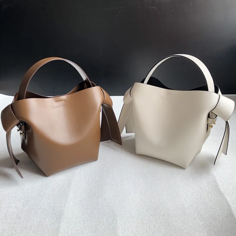 Echini Musubi Mini Cowhide Commuter Versatile One Shoulder Crossbody Handbag with Bow Knot Bucket Bag