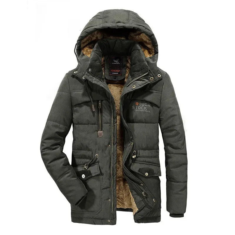 Мужские пуховые парки, плюшевая и плотная зимняя хлопковая куртка с капюшоном, простая приталенная большая ветрозащитная куртка средней длины 231011