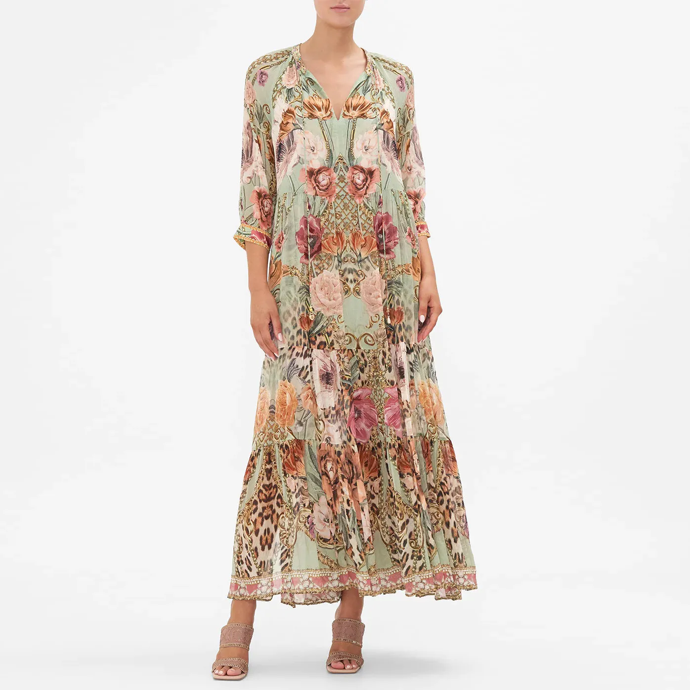 3d floral dress maxi Guinevere White Halterneck Maxi Dress with 3D Florals, S / White