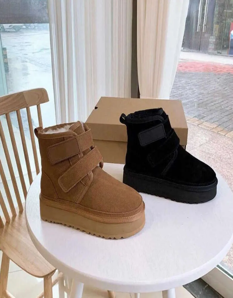 Stövlar mini neumel plattform boot designer kvinna vinter ankel australien snö tjock botten äkta läder varm fluffig päls cowskin hook loop bnv