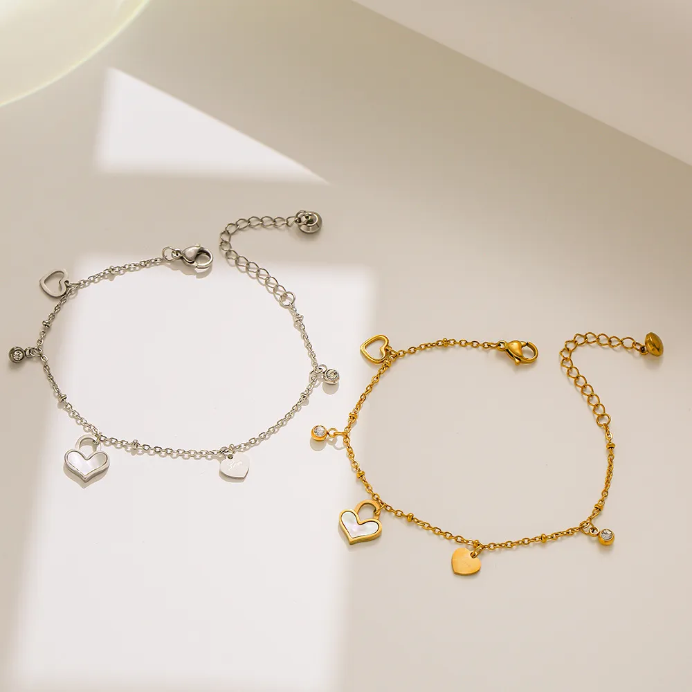 Bracelet plaqué or de luxe pour femmes, pendentif en forme de cœur, chaîne en acier inoxydable, haute qualité, cadeau de mariage, bijoux sans boîte