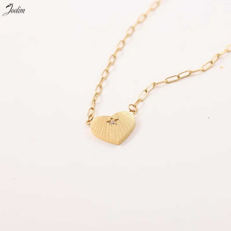 Chains Joolim Jewelry Wholesale Fashion Designer Carved Heart Five-pointed Star Zirconia Pendant Stainless Steel Necklace For Women