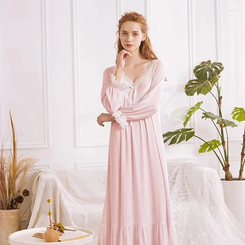 Mulheres sleepwear outono vintage nightgowns mulheres modal algodão peignoir longo noite vestido vitoriano romântico solto princesa dormir robe