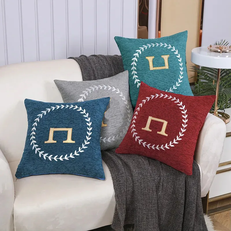 Cuscino per divano in ciniglia di design per decorazioni per la casa con fodera per cuscino in tessuto a doppia faccia con motivo a lettera, per soggiorno, con federa di lusso leggera