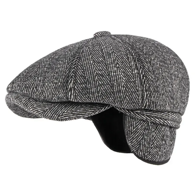 Baretten HT3336 Herfst Winter Cap Hoed Dikke Warme Mannen Baret Cap Mannelijke Vintage Wollen Baret Hoed Papa Grootvader Ivy Achthoekige sboy Platte Pet 231012