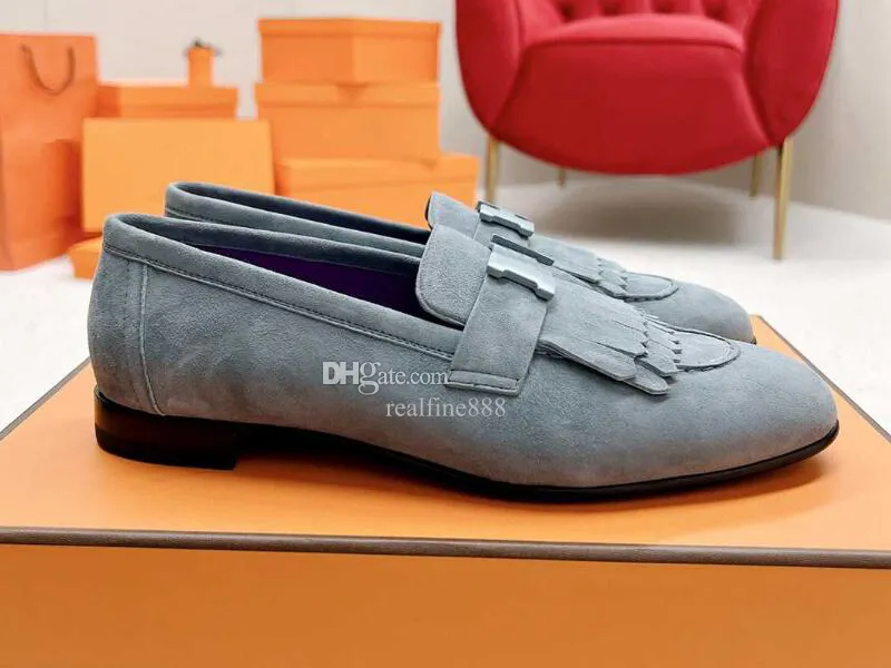 Realfine888 5A HM5652350 Royal Loafer Wildleder Loafer Luxus Designer Schuhe für Damen Größe 35-42
