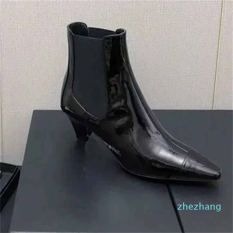 2023-Designer Luxury Pure Color Pointed Boots Womens Outdoor Party Chelsea Ankle Boot Lady