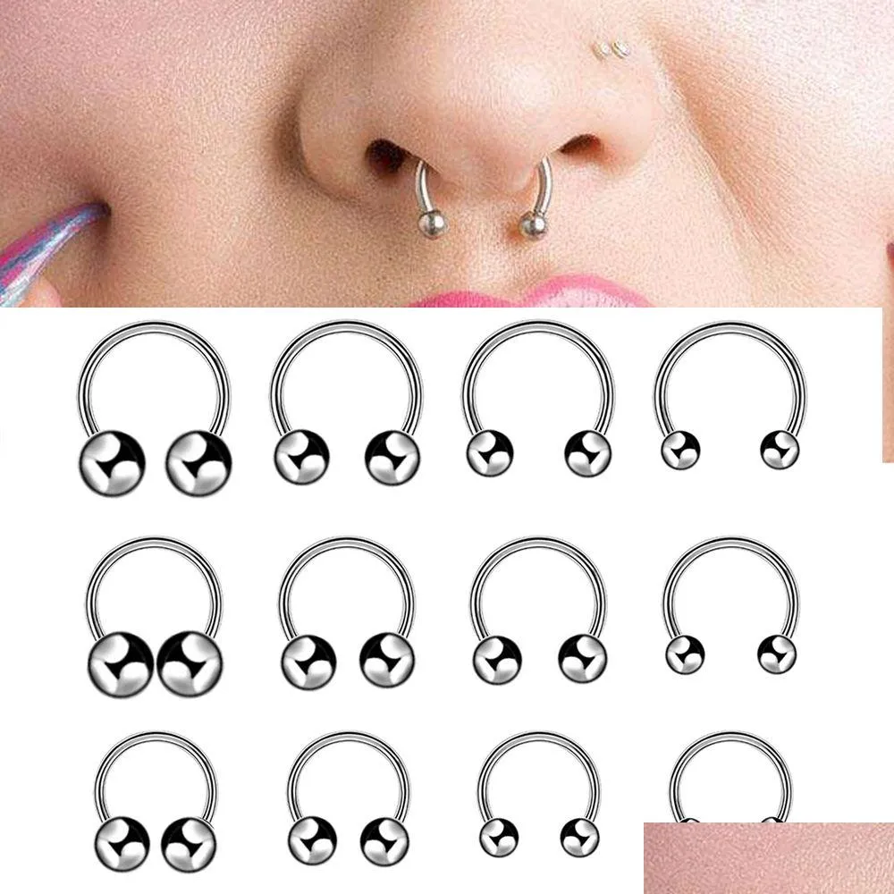 5pcs anneau de nez en acier inoxydable calibre 16 septum piercing oreille boucles d'oreilles hélice pour femmes hommes bijoux punk piercings à lèvres Dhgarden Otszv