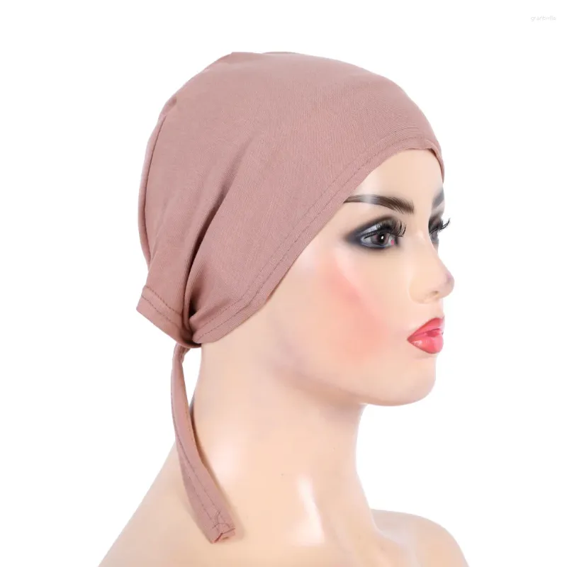 Sciarpe Moda Pianura Cravatta Indietro Cappelli Turbante Hijab Cofano Musulmano Sciarpa Hijabi Foulard islamico Amira Pull On Headwrap