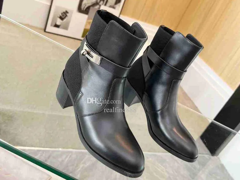 RealFine888 5A Boots HM8104300 Frenchie 50 الكاحل الحذاء من العجل المصمم أحذية المصمم للنساء مع حجم الصندوق 35-40