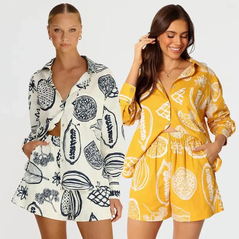 Survêtements pour femmes 2023 Automne Loisirs Avancé Fruits Imprimé Short Cardigan Ensemble Femmes Deux Pièces Ensembles Femmes Outifits