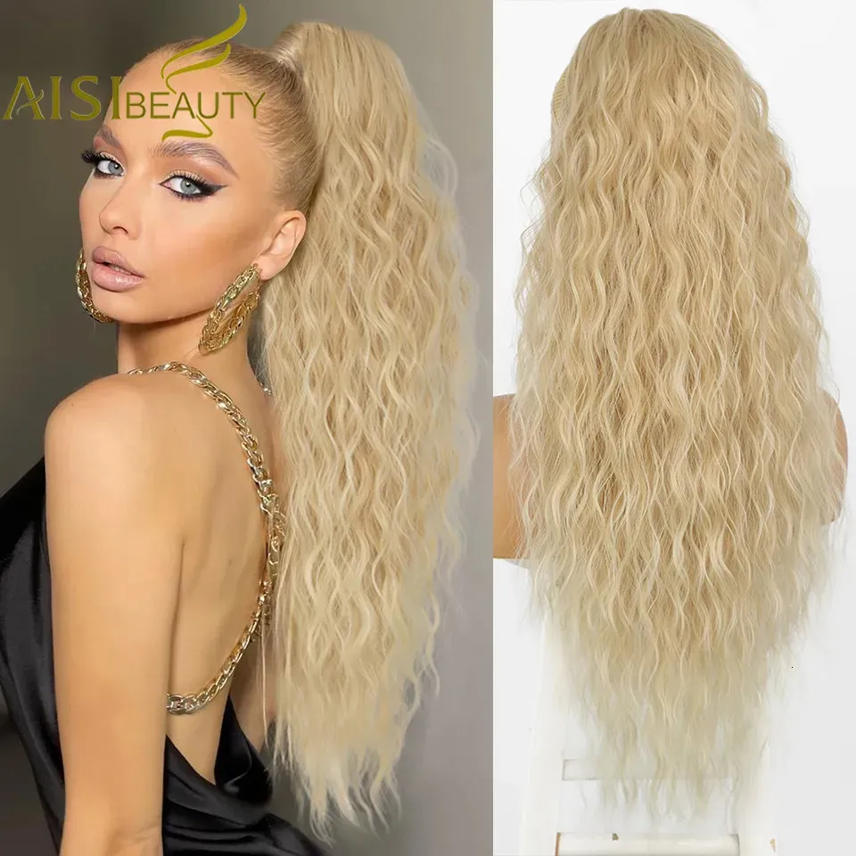 Lace Wigs AISI BEAUTY Synthetic Long Wavy tail for Women Blonde Black Red Drawstring tail Clip-In Hair 231012