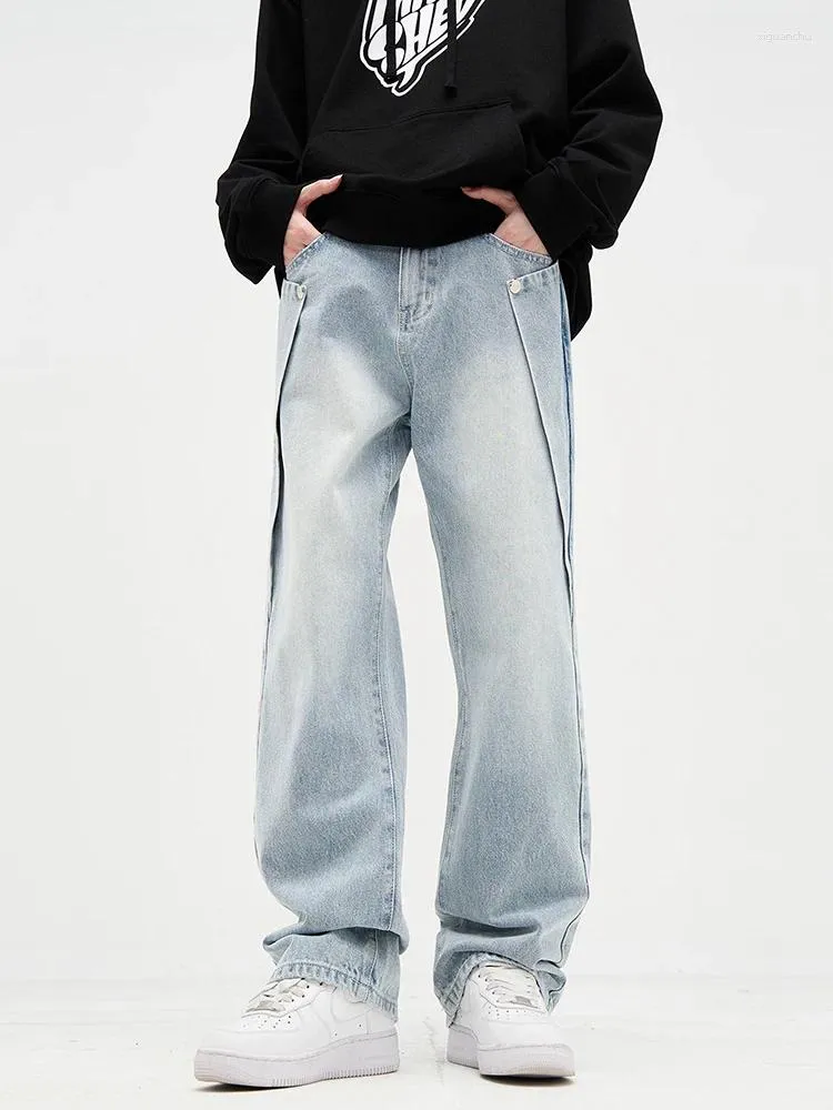 Jeans pour hommes Automne High Street Y2k Rétro Lavé en détresse Couleur claire Lâche Tendance Pantalon polyvalent