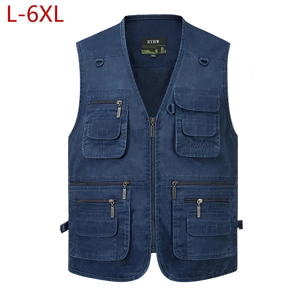 Gilet da uomo L6XL Gilet da uomo multitasche in cotone di grandi dimensioni casual con molte giacche senza maniche da 14 tasche Gilet da esterno maschile Pograph 231011