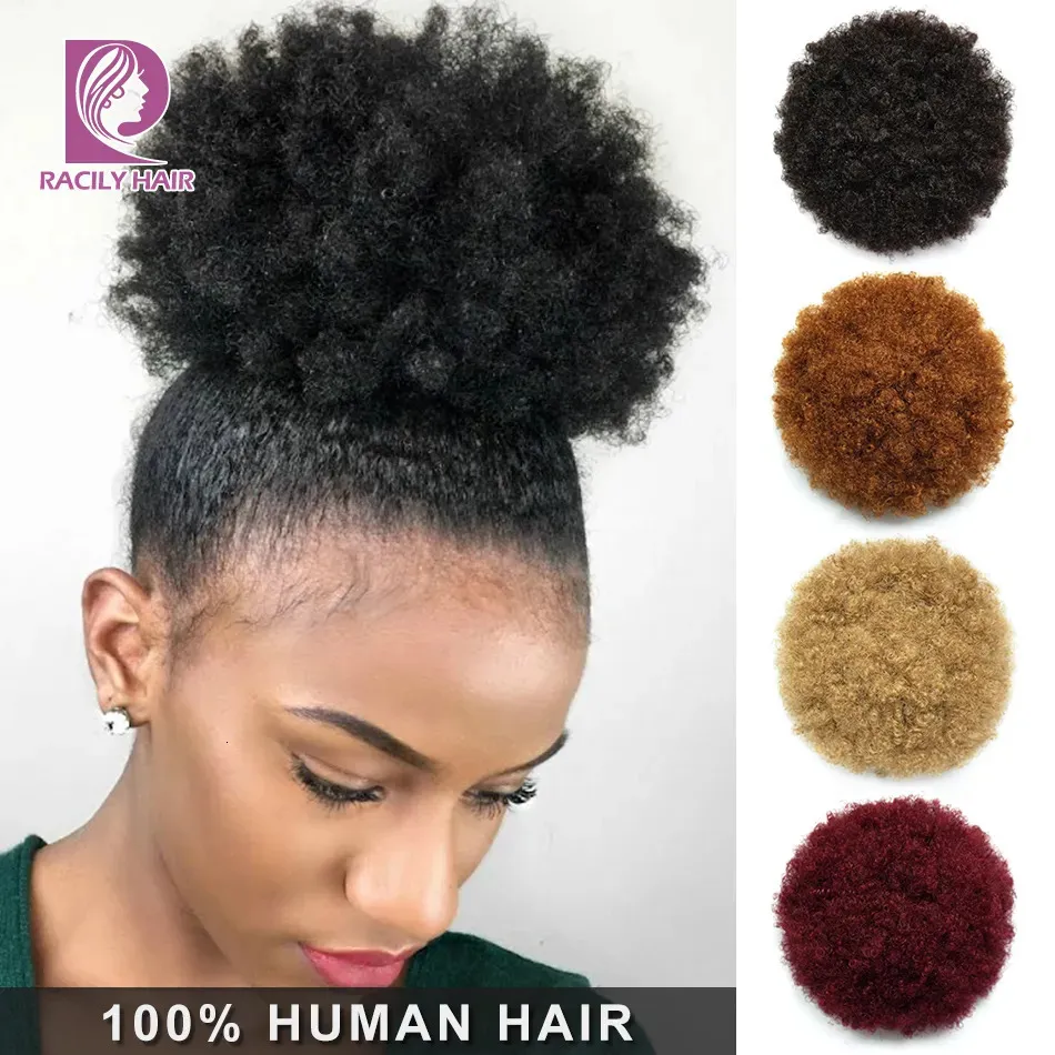 Spitze Perücken Racily Hair Afro Puff Kordelzug Pferdeschwanz Echthaar Brasilianische kurze lockige Kordelzug Pferdeschwanz Afro Puff Bun Chignon Zubehör 231012