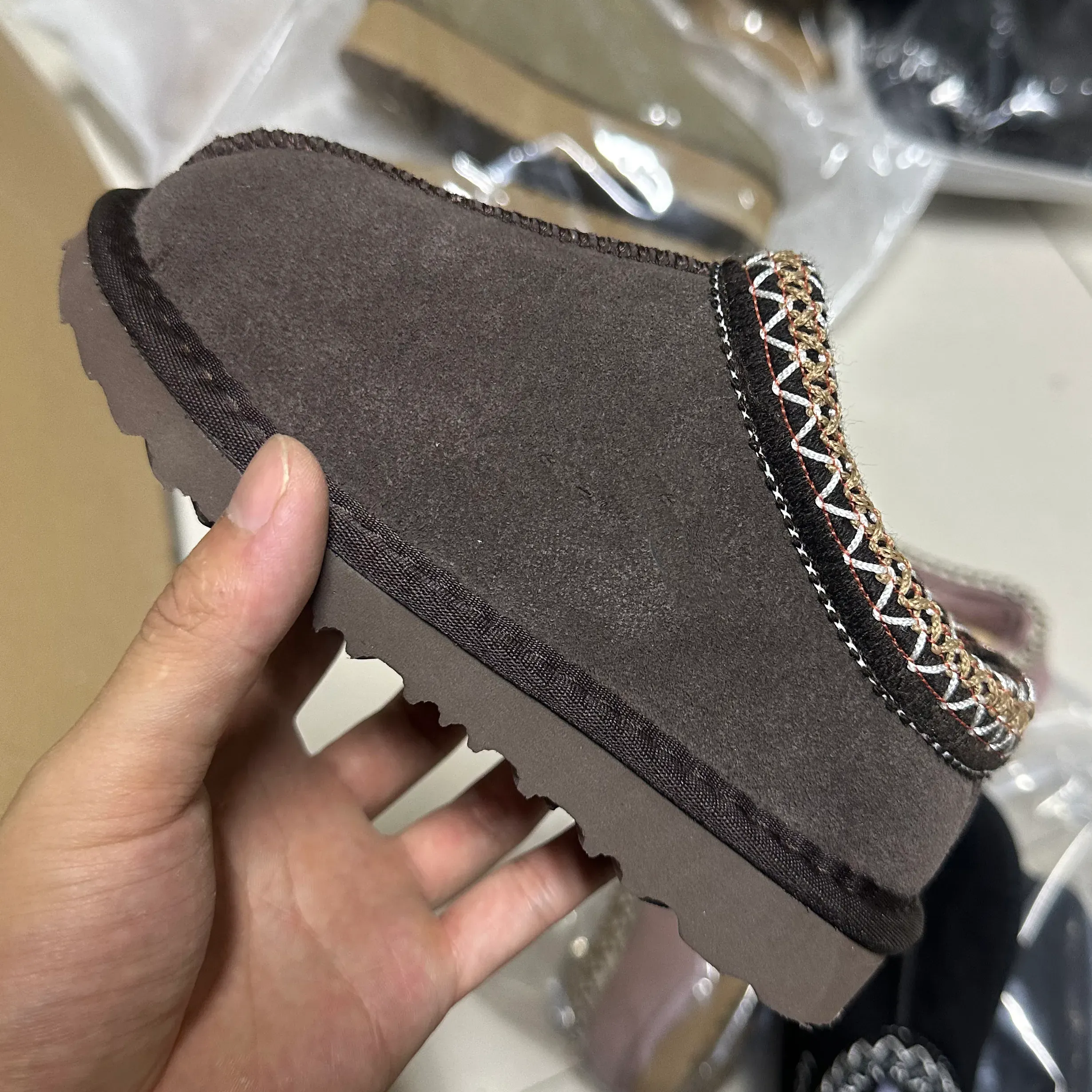 Çocuklar yürümeye başlayan çocuk Tasman II terlik tazz bebek botları kestane kürk slaytlar koyun derisi shearling klasik ultra erkek kızlar mini boot kış hardal tohumu katırları slip-on yün 8469