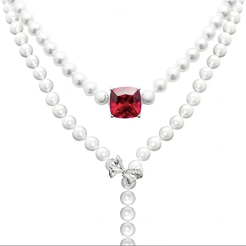 Strik Parel Ruby Diamond Ketting 100% Echt 925 Sterling Zilver Verloving Bruiloft Chocker Ketting Voor Vrouwen Bruidssieraden