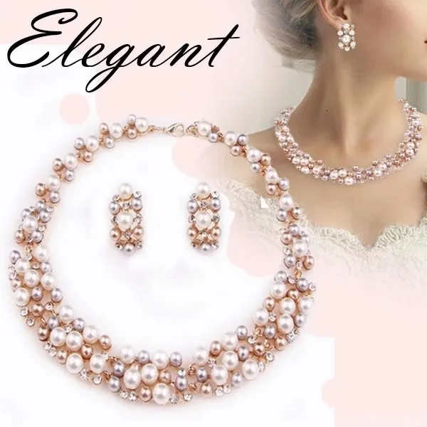 Wedding Jewelry Sets Accessories for Women Bridal Pearl Necklace Earring Set Simple Elegant Party Anniversary Gift 231012