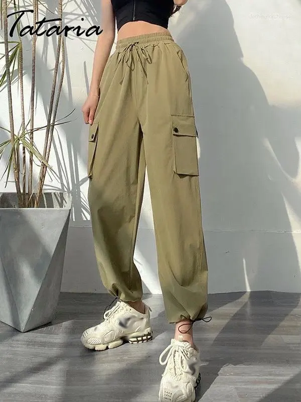 Women's Pants Black Cargo 2023 Spring Elastic Waist Bunch Of Foot Sweatpants Baggy For Women Straight Wide Trousers