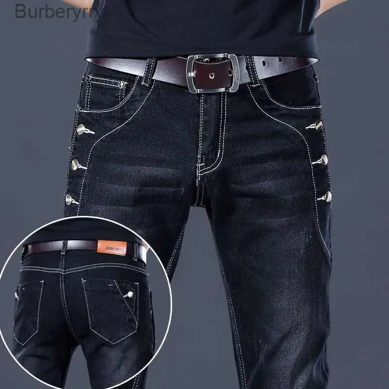 Jeans voor heren Stijlvol Zwart Luxe Koreaans streetwear Punk Mode Comfortabele stretchjeans Slim Fit Casual denim broek met rechte pijpenL231011