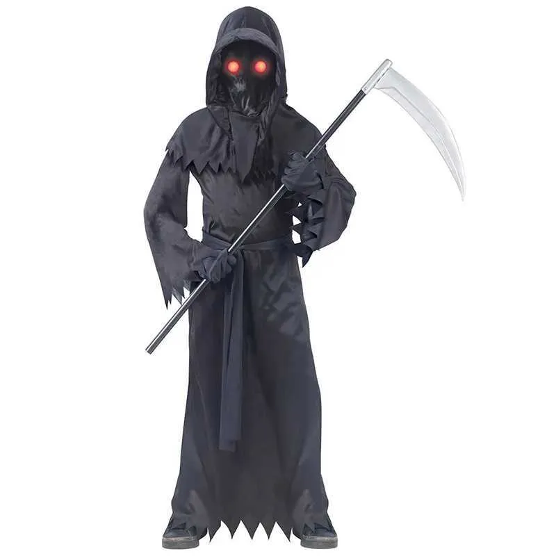 SilverChry Costume da Scheletro per Bambini, Tuta Mietitore con Falce