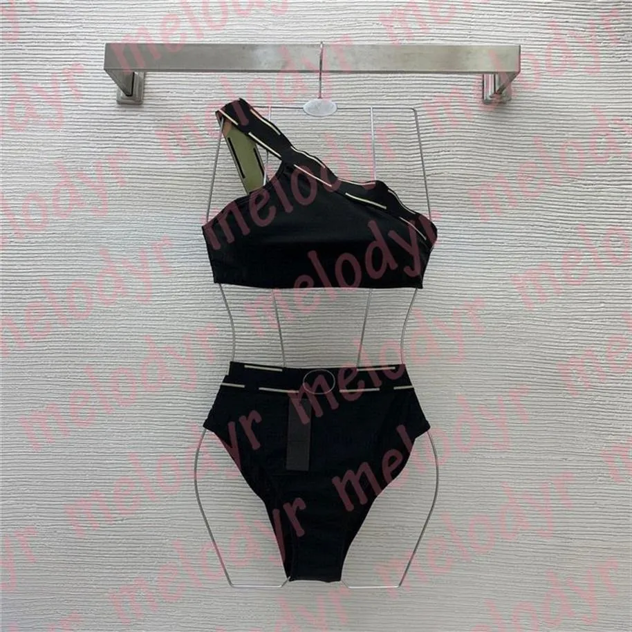 Traje de baño de dos piezas para mujer, traje de baño de un hombro, traje de baño de playa de diseñador, conjunto de Bikini estampado clásico 309m