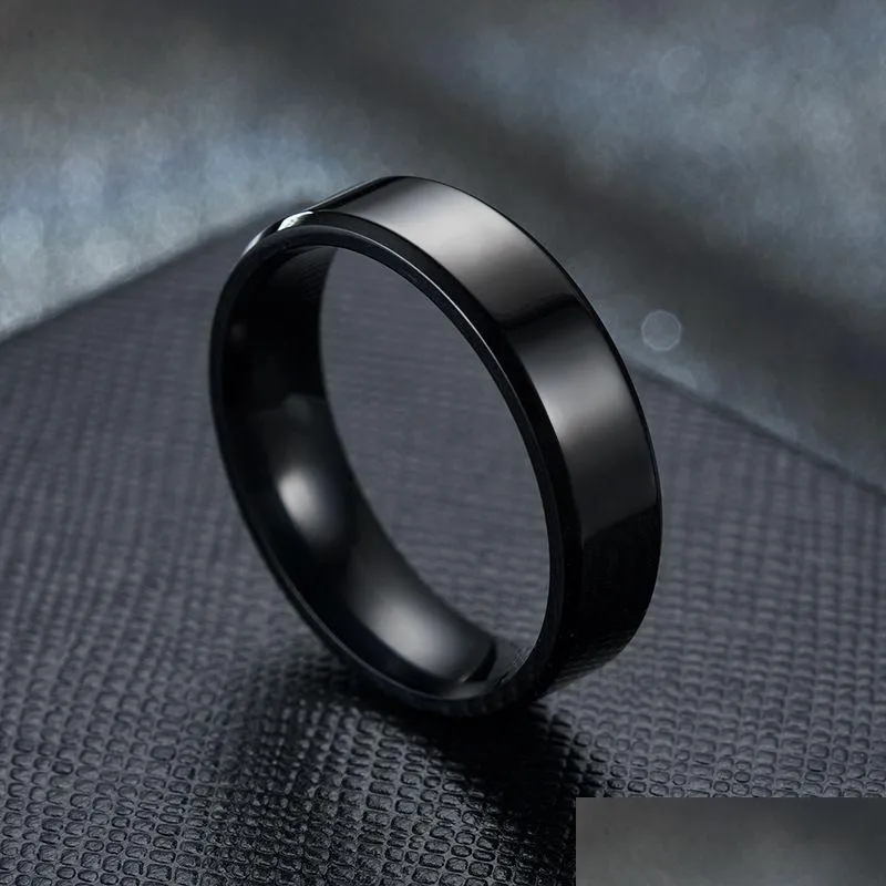 Bagues noires en acier inoxydable pour femmes, bague de mariage pour hommes, bijoux largeur 6 mm Dhgarden Ot5Sy