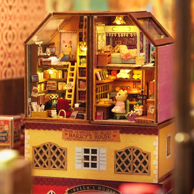 Poppenhuisaccessoires Diy Mini Home Poppenhuis met meubelverlichting Miniaturas Casa Miniatuurartikelen voor kinderen Speelgoed Verjaardagscadeaus 231012