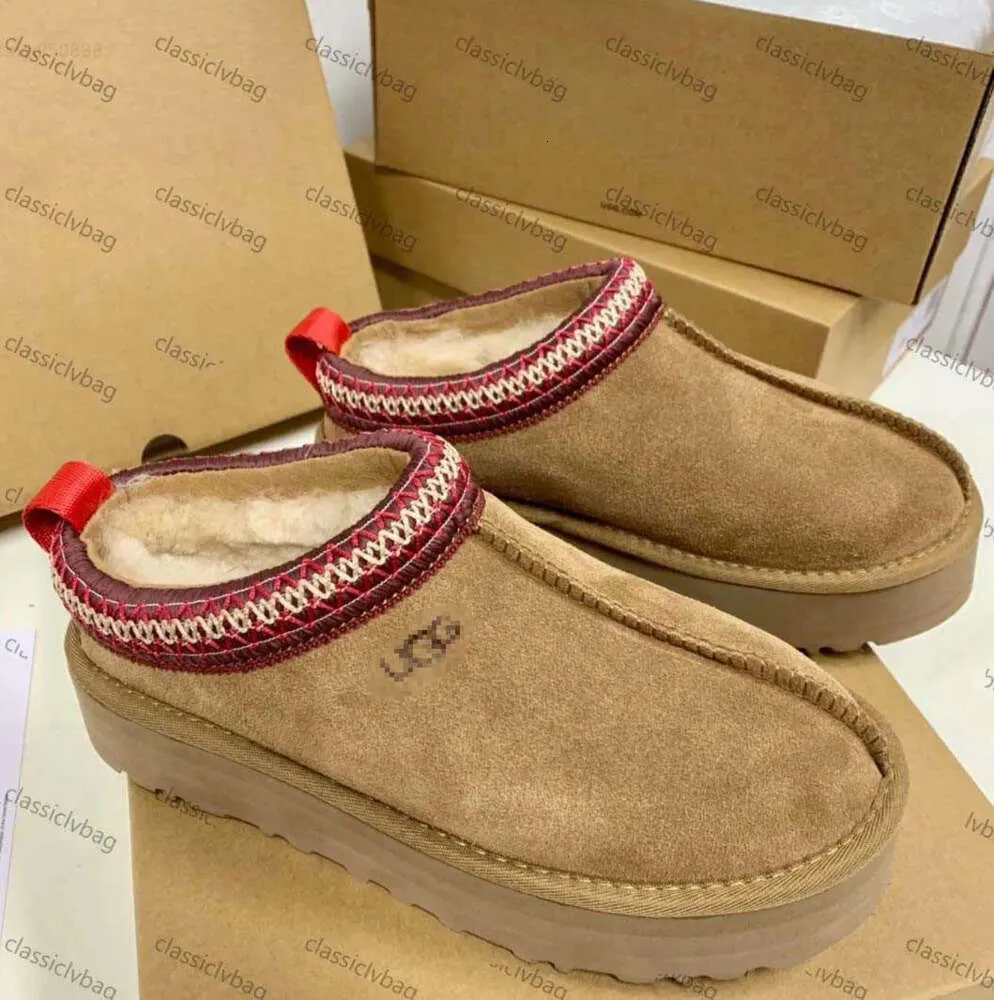 Tasman Chinelos de pele de castanha Slides de pele de carneiro Shearling Tazz NOVOS Mules Mulheres Homens Ultra Mini Bota Plataforma Slip-on Sapatos Camurça Superior Conforto UG Outono Inverno Gity BOOTS