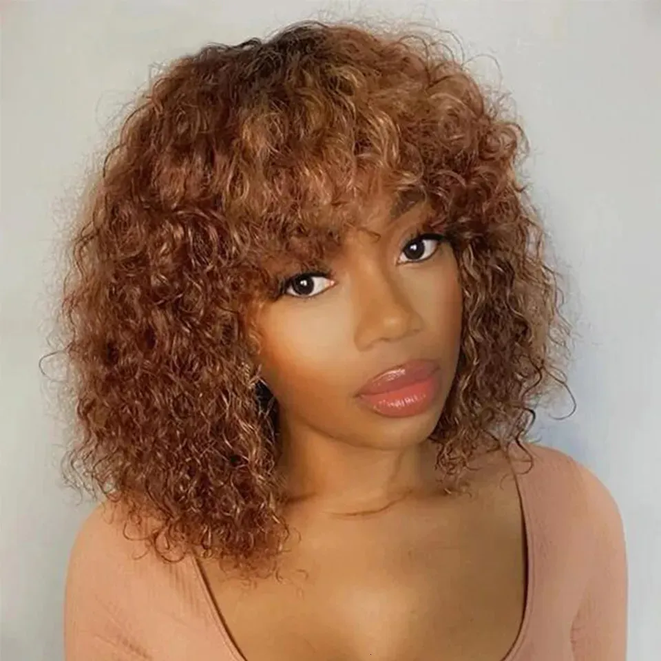 Synthetic Wigs Water Wave Human Hair Wigs With Bangs Full Machine Made Jerry Curly Short Human Hair Wig s For Women Wholesale Pixie Cut Bob Wig 231012