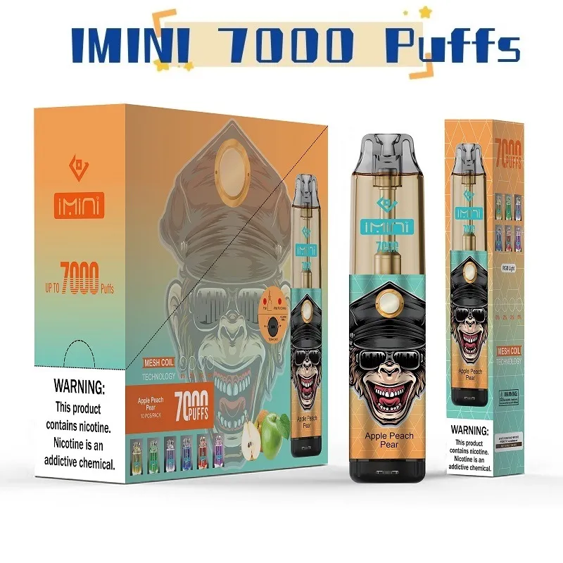 Best 7000 Distributeurs de bouffée vape jetable imini 15 ml 7000puffs 7k RGB jetable rechargeable LED 0mg 20mg 30mg 50mg Force en gros stylo jetable Vape stylo