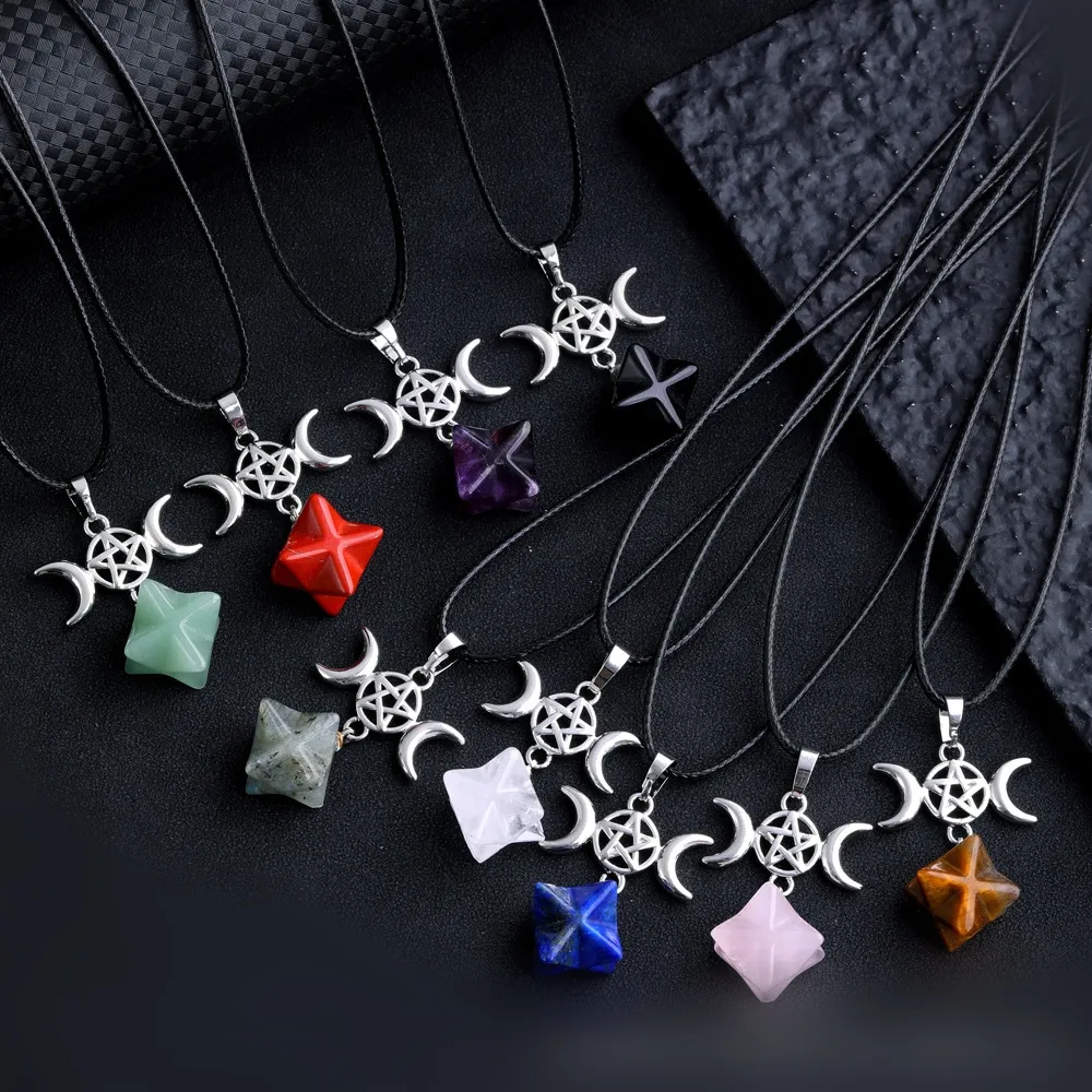 Moon Star Charms Natural Stone Crystal rzeźbia Merkaba Heksagram kwarcowy Agates Wisenda do tworzenia biżuterii naszyjnika