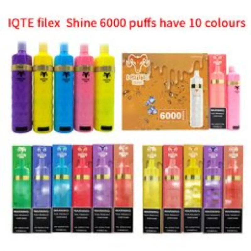 E Cigaretter 2023 Original 100% IQTE FILEX SHINE 6000 PULDS 15 ML Förfylld enhet Disponerbar VAPE Auktoriserade 10 färger