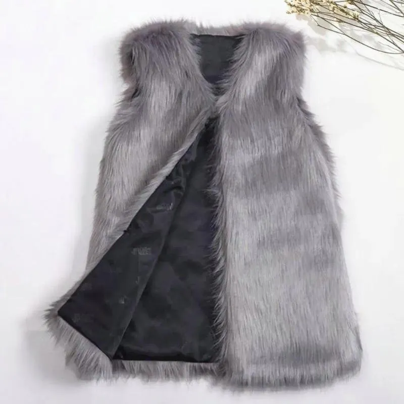 Kvinnors västar kvinnor vinter V-ringning ärmlös Slim Vest Jacka Solid Color Front Öppen Tjockad varm faux pälsmäst