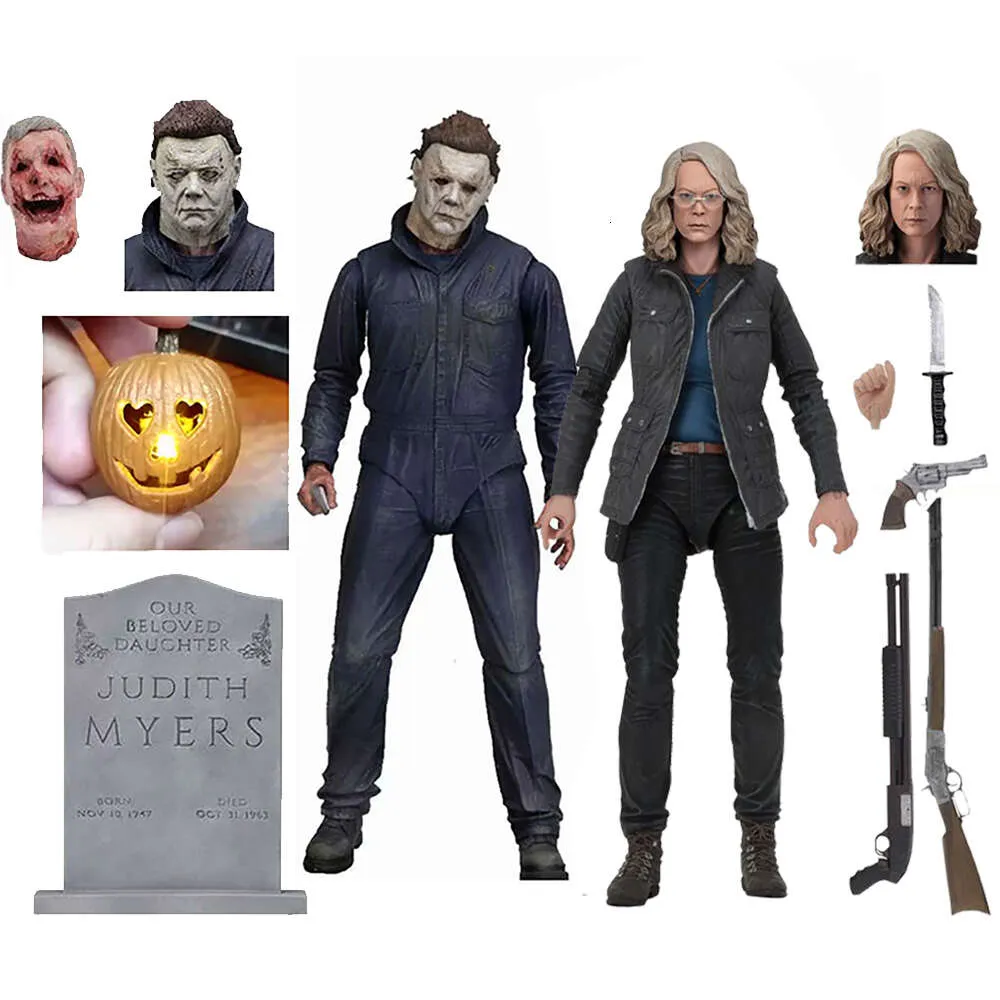 Costumes de mascotte Neca Figure Halloween Ultimate Laurie Strode Michael Myers citrouille avec lumière LED PVC figurine modèle jouet poupée mobile commune