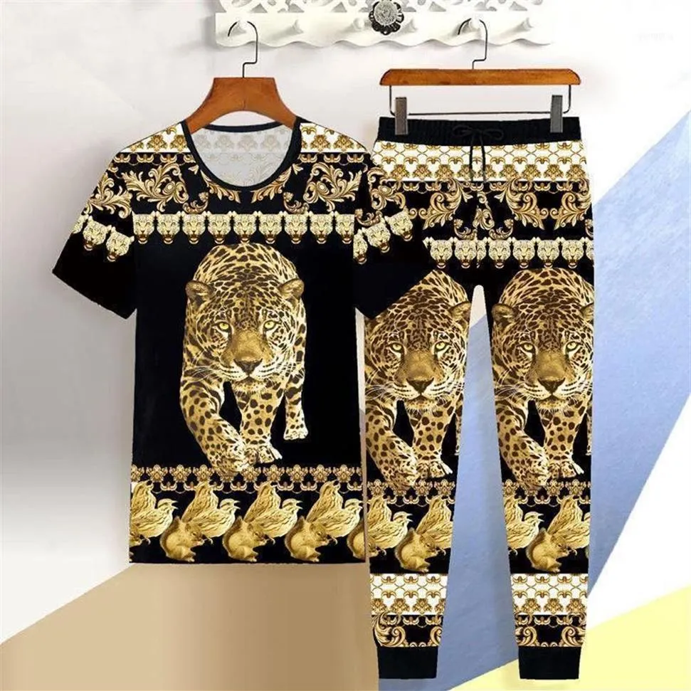 Survêtements pour hommes Summer Sports Survêtement Mens T-shirt à manches courtes 3D Imprimer Tiger Tshirt Pantalon décontracté Pantalon 2 Deux pièces 206n