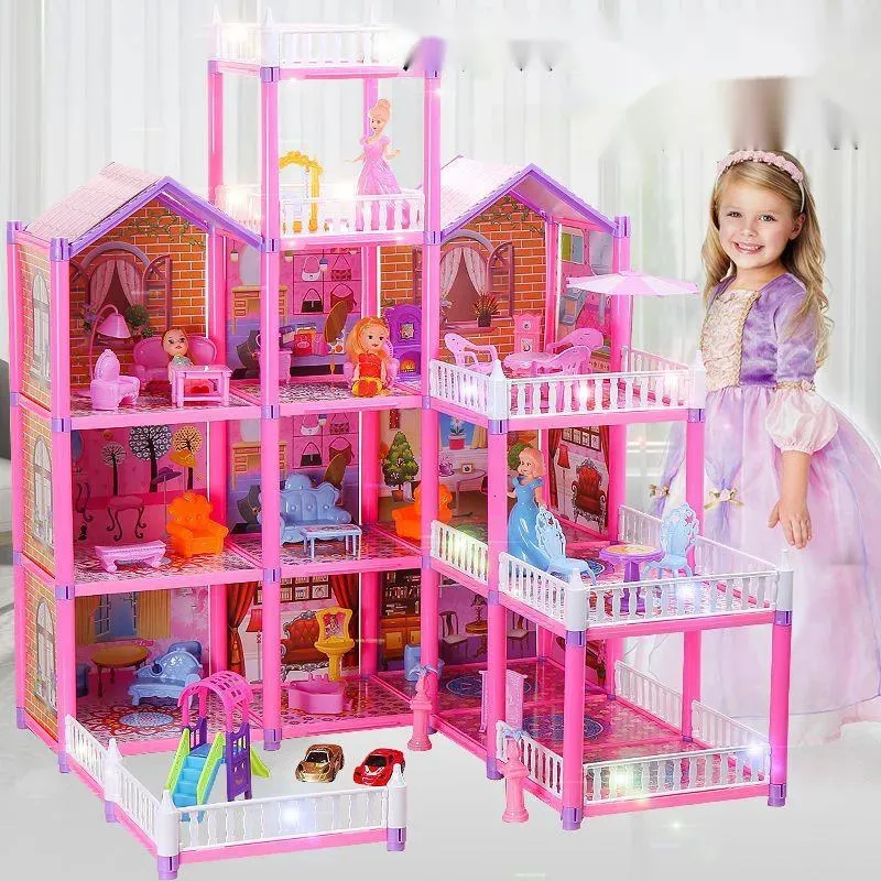 Casa de boneca acessórios 3d princesa grande villa artesanal diy manual montessori casas de bonecas montadas crianças presentes quebra-cabeça fingir brinquedos 231012