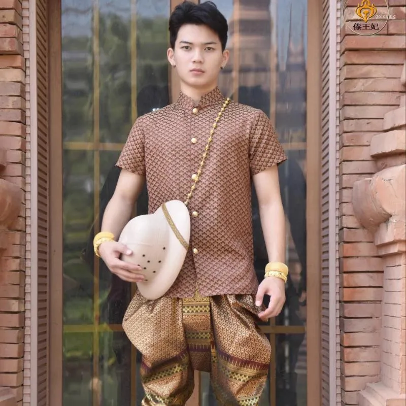 Vêtements ethniques Chut Thai Traditionnel Mâle Performance Spectacle Chemise Pantalon National Thaïlande Costume Costume Vêtements d'Asie du Sud-Est