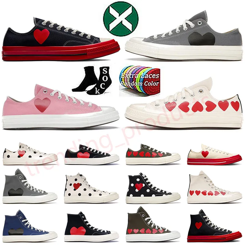 Designer OG Chucks Taylors Scarpe di tela casual basse anni '70 alte multi-cuore bianco nero Commes Des Garcons x Classic 70 vintage piatte All Star scarpe da ginnastica sportive sneakers