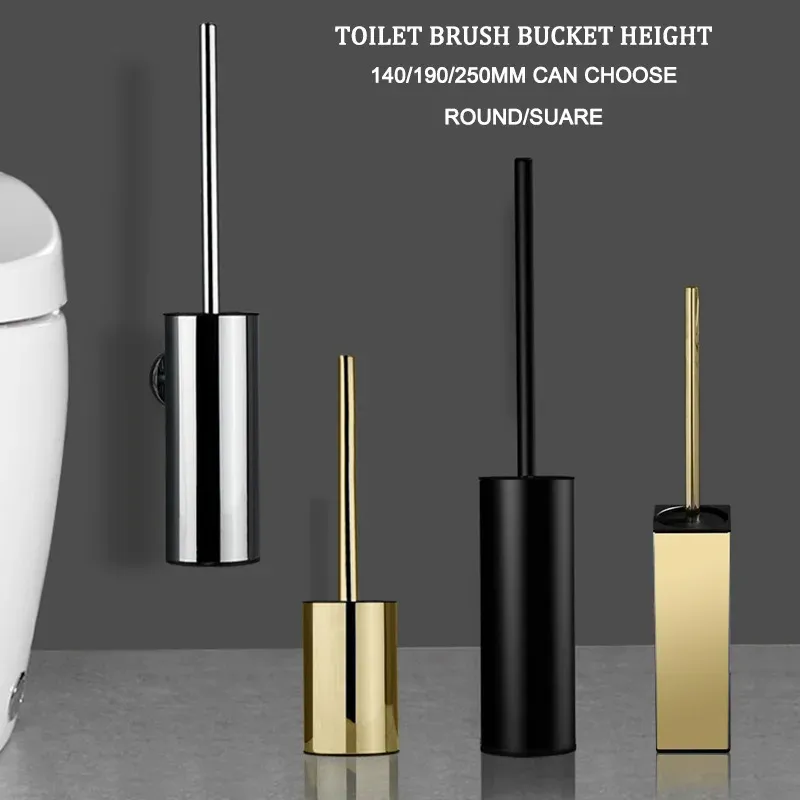 Suportes de escovas de banheiro ouro conjunto de suporte de escova de banheiro cromo preto redondo quadrado limpo ferramenta durável vertical escova de banheiro acessórios de limpeza 231012