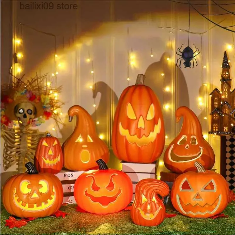 Autres événements Fournitures de fête Party Bar Villa Lumières Horreur Creux Citrouille Éclairage Halloween Décoration Citrouille LED Lanterne Décoration Jardin Extérieur T231012