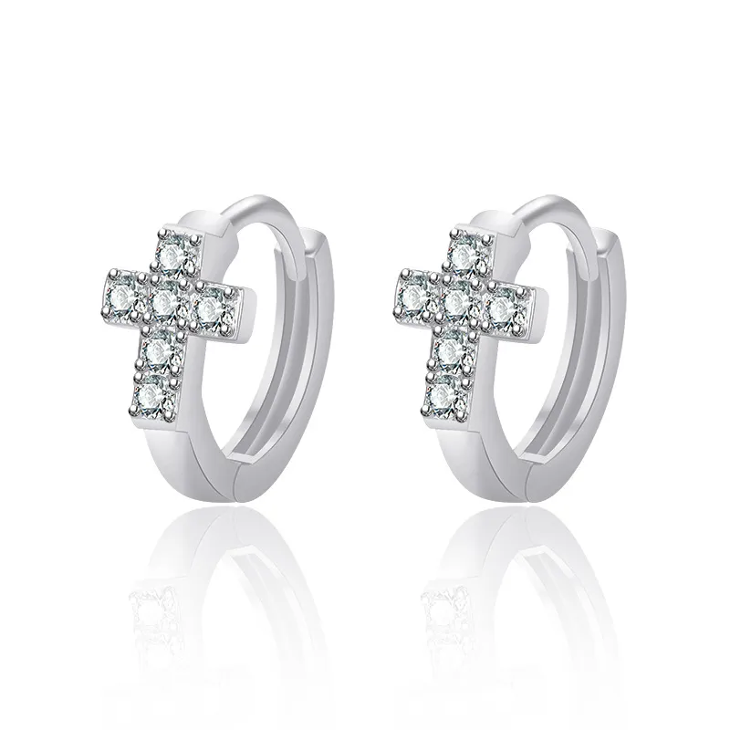 Designer Jewelry Cross Silver Earrings Classic Cz Diamond Hoop&Huggies Earring