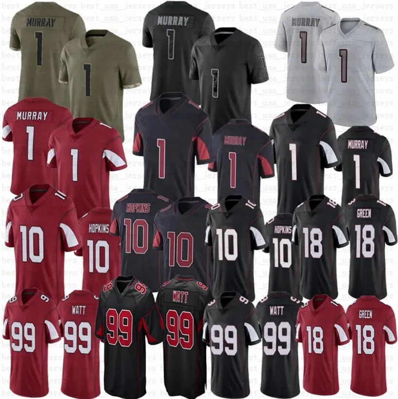 2023 1 Kyler Murray Maglie da calcio 10 DeAndre Hopkins 99 J.J. Maglia verde cucita Watt 18 AJ