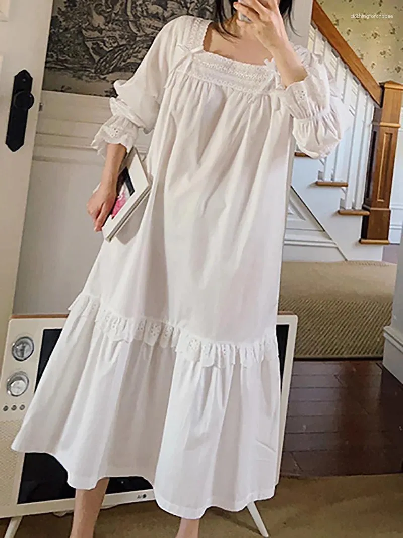 Women's Sleepwear Ladies Sweet Girl Loose Square Neck Nightdress Spring Summer Vintage Princess Lolita Pajamas For Women Nightgowns