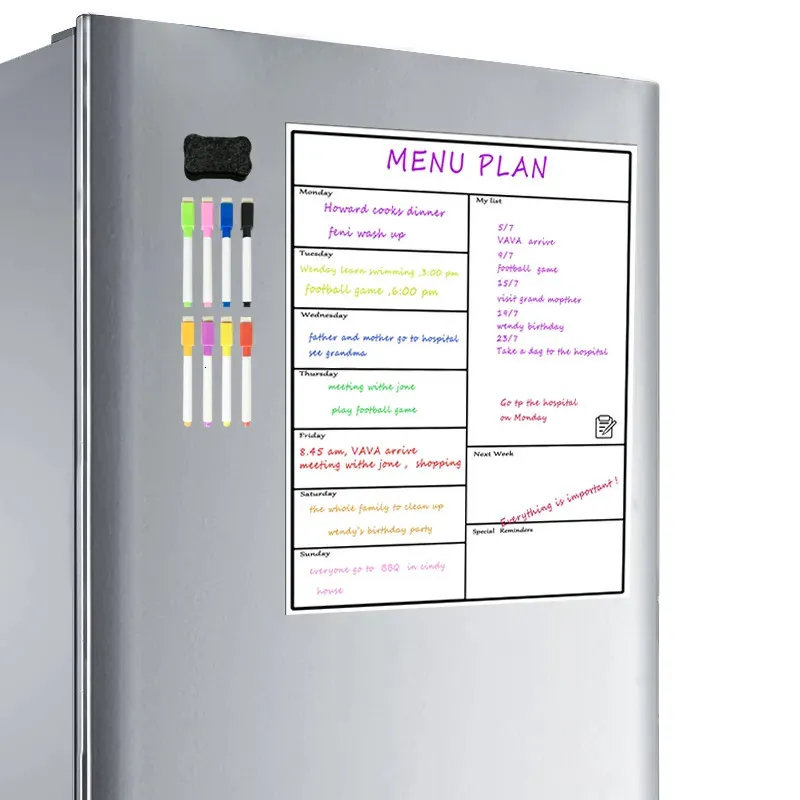 Menu et liste de courses magnétiques en acrylique pour réfrigérateur | Organiseur de cuisine de 9 x 12 po. | Tableau transparent effaçable à sec | Agenda de repas magnétique en acrylique