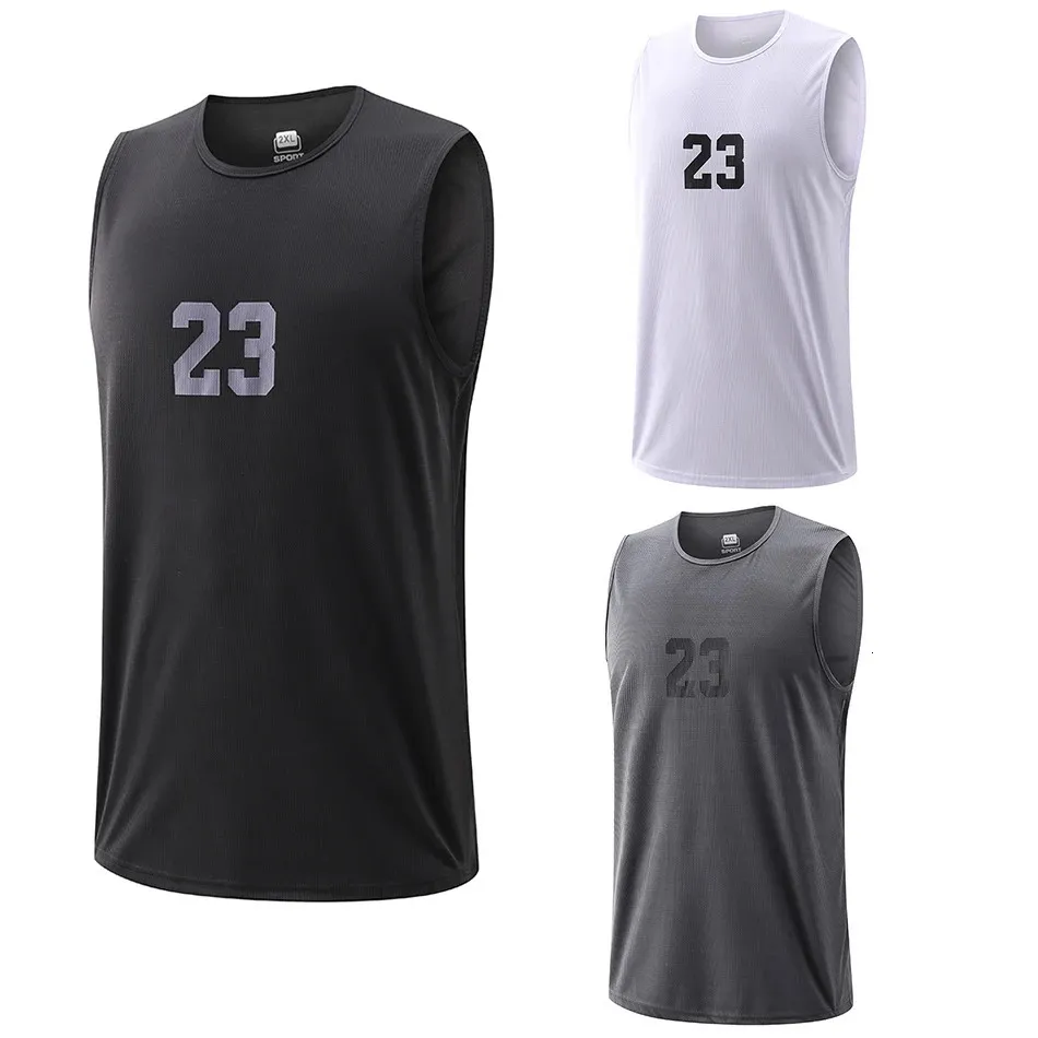 Utomhus t-shirts basketväst 23 skjutande ärmlösa skjortor män torr passar sport som kör Väst Male Fitness Jogging Workout Basketball Topps Tank 231012