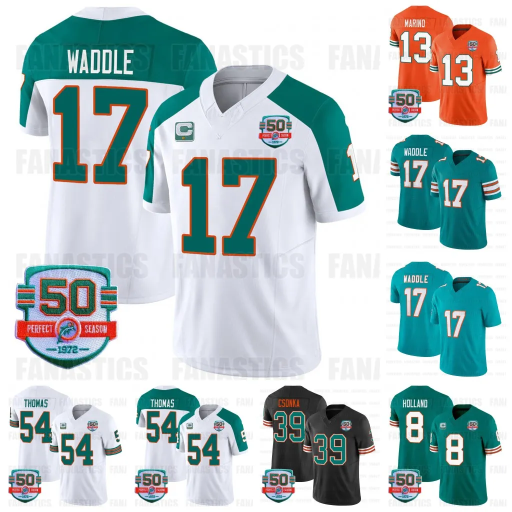 50th Anniversary Tua Tagovailoa 10 Tyreek Hill Football Jersey Miamis Dolphins Jaylen Waddle Jalen Ramsey Braxton Berrios Dan Marino Xavien Howard