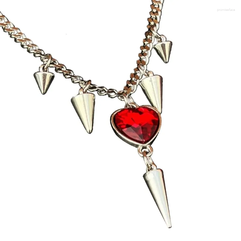 Chains Red Crystal Heart Necklace Steel Love Choker Egirl Collar Necklaces Women Jewelry Accessories