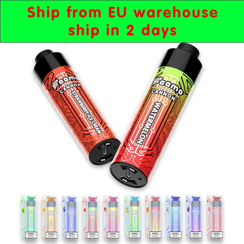 Transporte rápido e-cigarros descartáveis 0,5ohm big cloud vaping mod EU Shipping Feemo Cannon vape descartável recarregável com 18ml 0,8% cartucho nic pod de alta qualidade